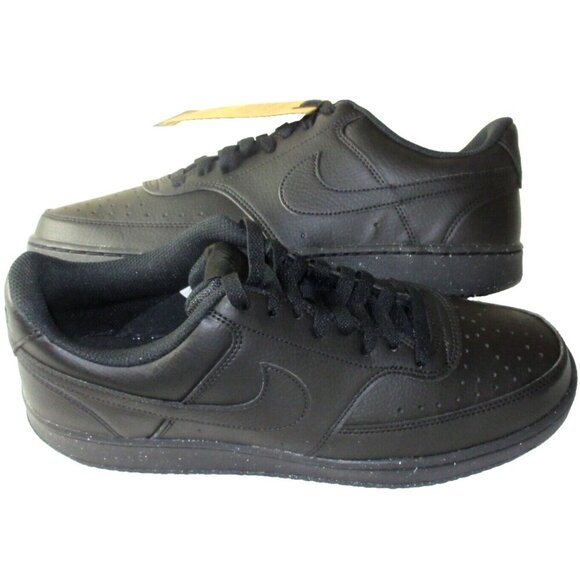Nike Men's Court Vision Lo Next Nature Leather Shoes Triple Black Sizes NIB - Picture 1 of 5